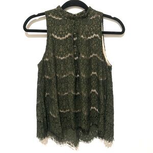 Love Fire Green Sleeveless Lace Top Size S Boho